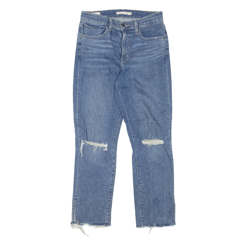LEVI'S 724 High Rise BIG E Distressed Jeans Blue Denim Regular Straight Womens W28 L26 Casual Loose Fit Jeans