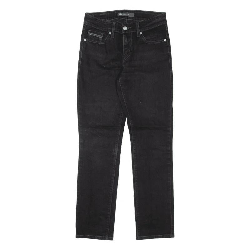 LEVI'S Mid Rise Jeans Black Denim Slim Skinny Womens W26 L28 Fashionable Raw Hemmed Jeans