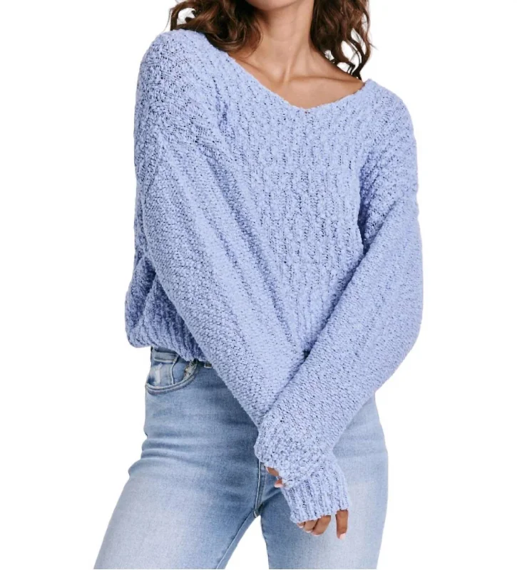 Lexi Knit Sweater In Cornflower Zippered Front Buttoned Front Snap Front