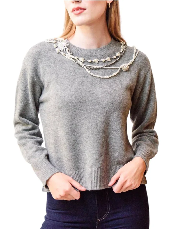 Lilliana Pullover Sweater In Grey Spandex Rayon Corduroy