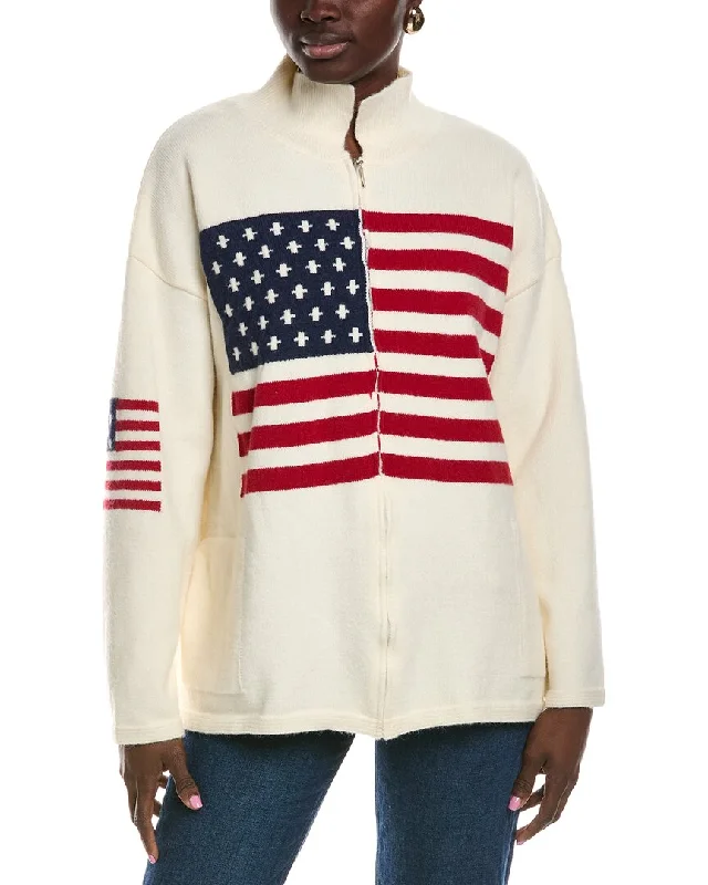 Lyra & Co Flag Zip Sweater Graphic Sweater Embroidered Appliqued