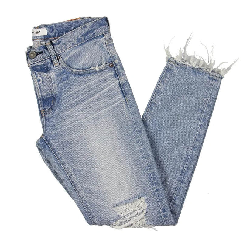 Moussy Vintage Womens May Mid-Rise Destroyed Tapered Leg Jeans Elegant Tapered Leg Denim