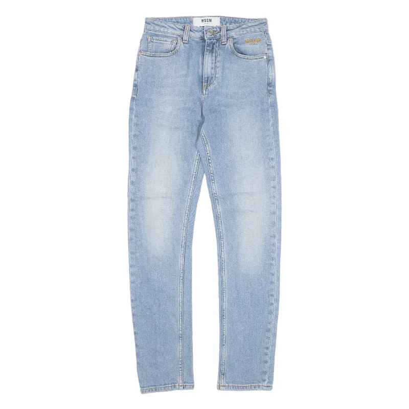 MSGM Jeans Blue Denim Slim Straight Womens W24 L27 Fashionable White Denim Jeans