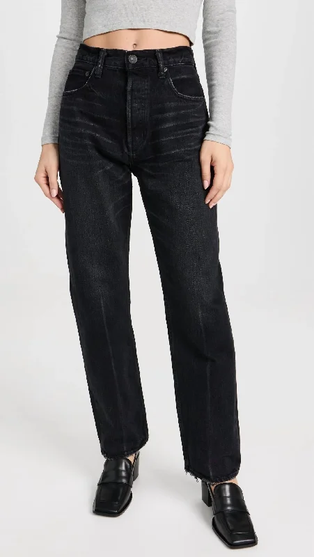 Murrieta Wide Straight Jean In Black Comfortable Drawstring Waist Jeans