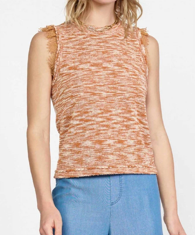 Nadia Lace Trimmed Sleeveless Sweater In Multi Rust Oversized Loose Flowy