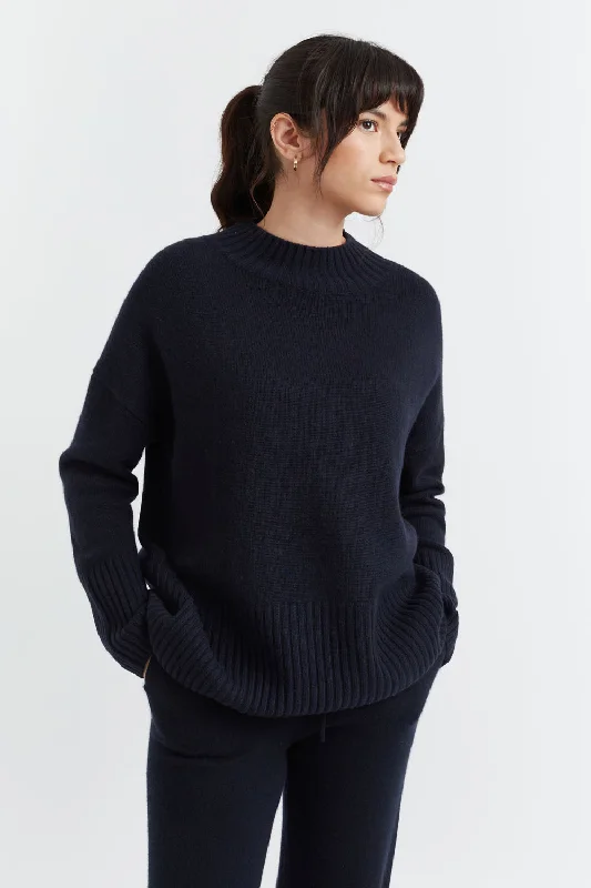 Navy Cashmere Comfort Sweater Elegant Classic Vintage