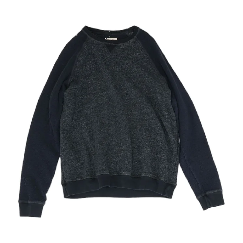 Navy Color Block Crewneck Sweater Embroidered Appliqued Beaded