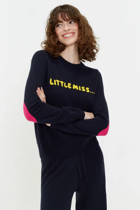 Navy Wool-Cashmere Little Miss Sweater Zippered Front Buttoned Front Snap Front