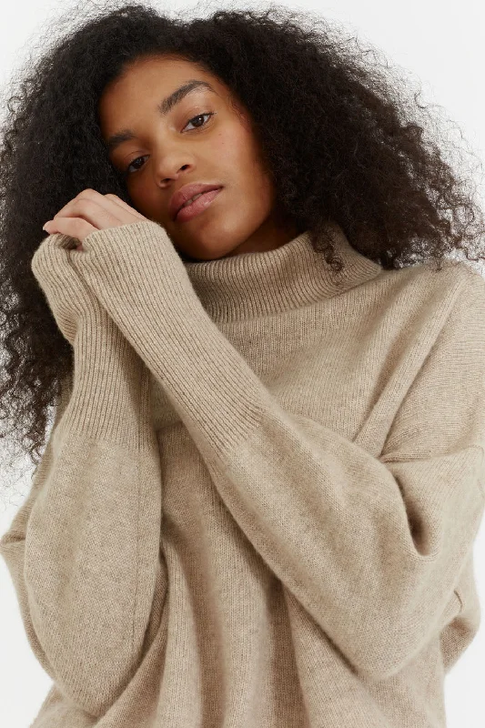 Oatmeal Cashmere Rollneck Sweater Collared Crew Neck Turtle Neck