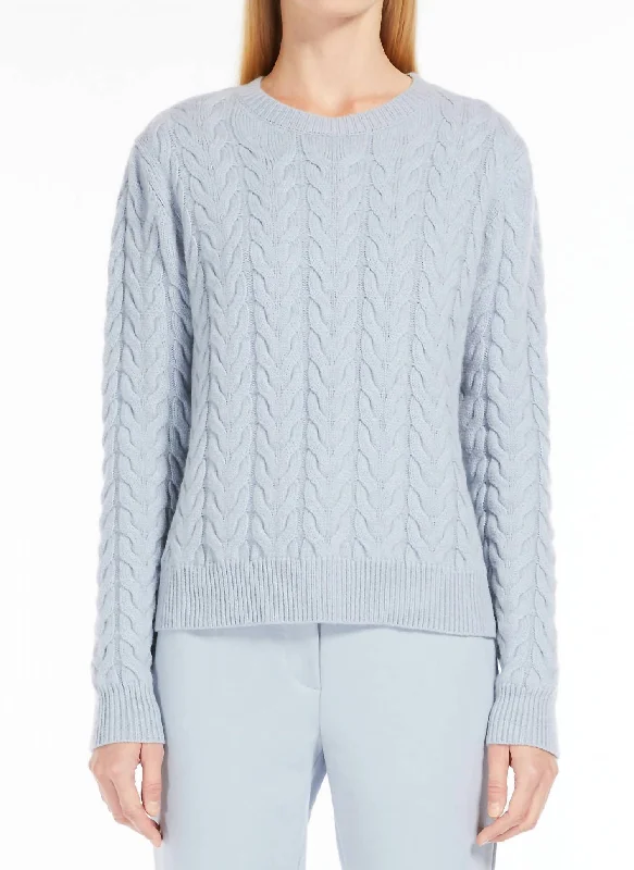 Odessa Cable Cashmere Sweater In Light Blue Elegant Classic Vintage
