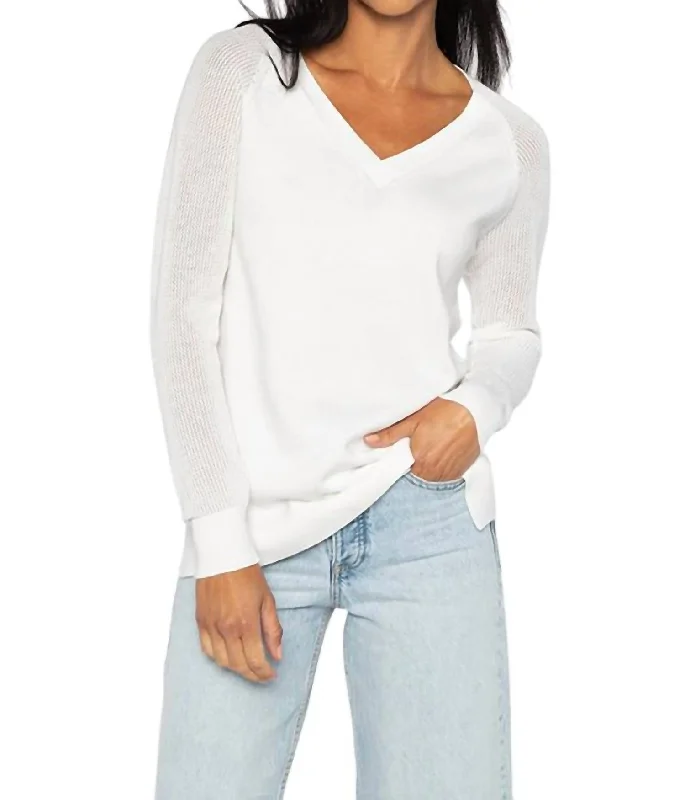 Openwork Sleeve Sweater Top In White Beaded Sweater Sequined Faux Fur