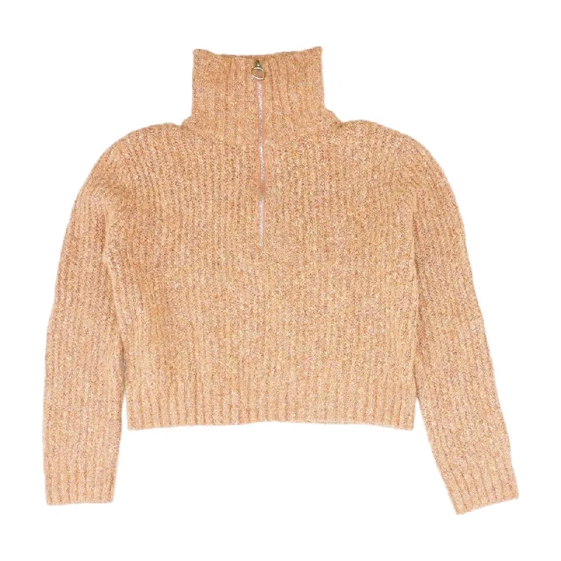 Orange Solid 1/4 Zip Sweater Terry Blend Velvet Blend Canvas Blend
