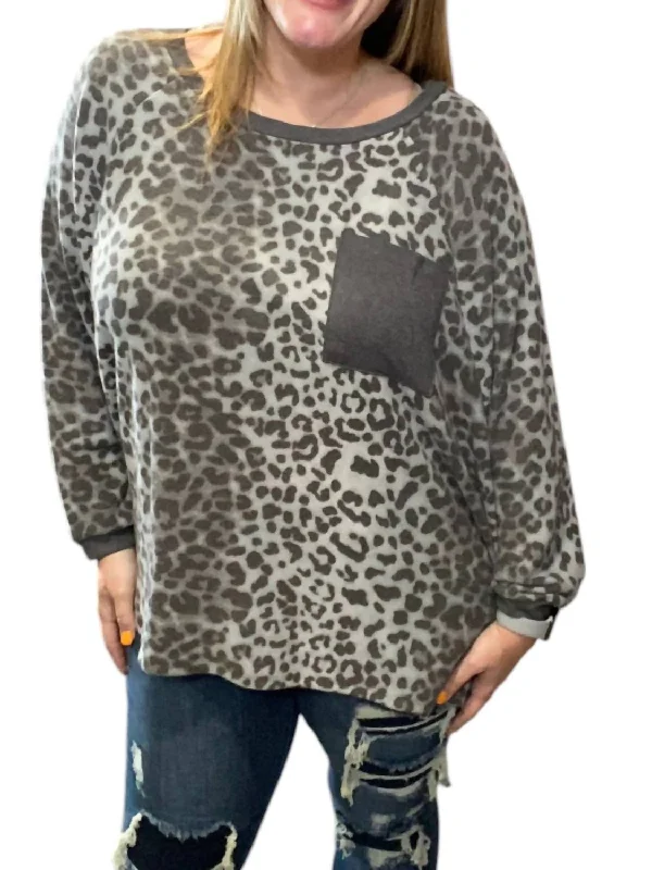 Oversized Snow Leopard Sweater In Grey Lace Blend Ribbed Blend Corduroy Blend