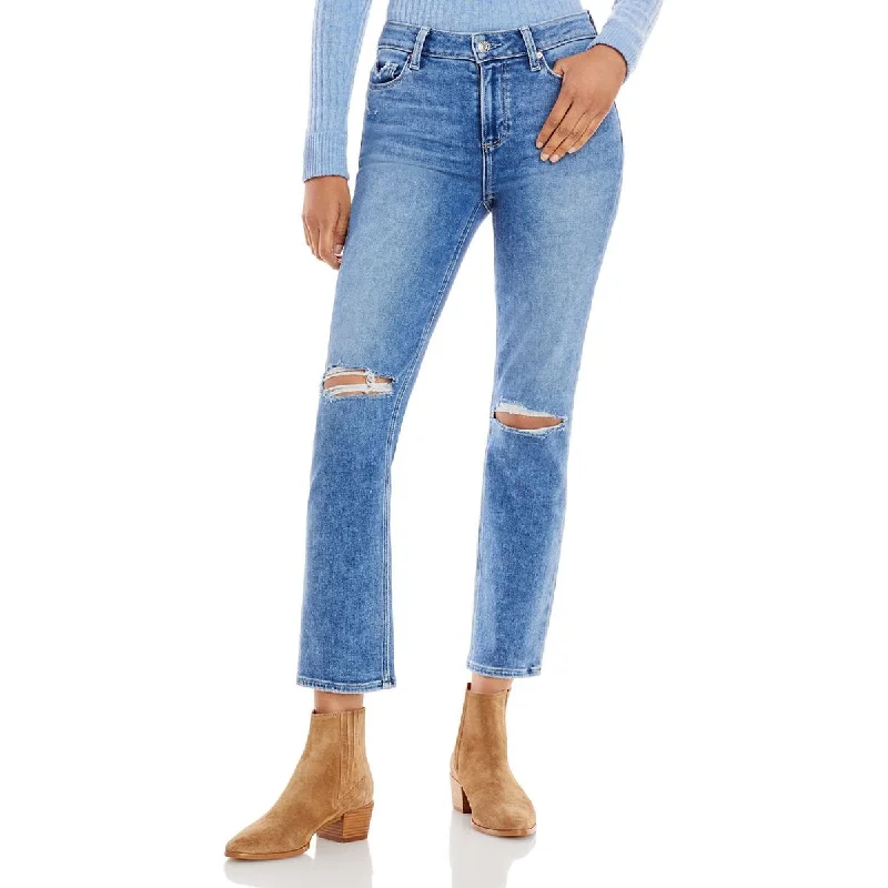 Paige Womens Amber Mid-Rise Destroyed Ankle Jeans Elegant Raw Hem Jeans