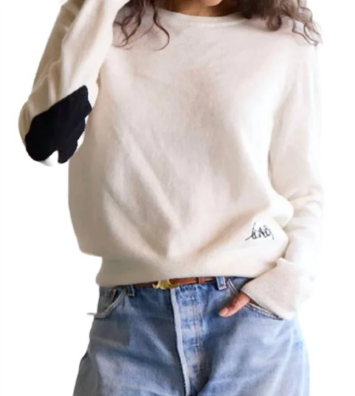 Patchwork Pullover Sweater In Natural Front Pockets Side Pockets Patch Pockets