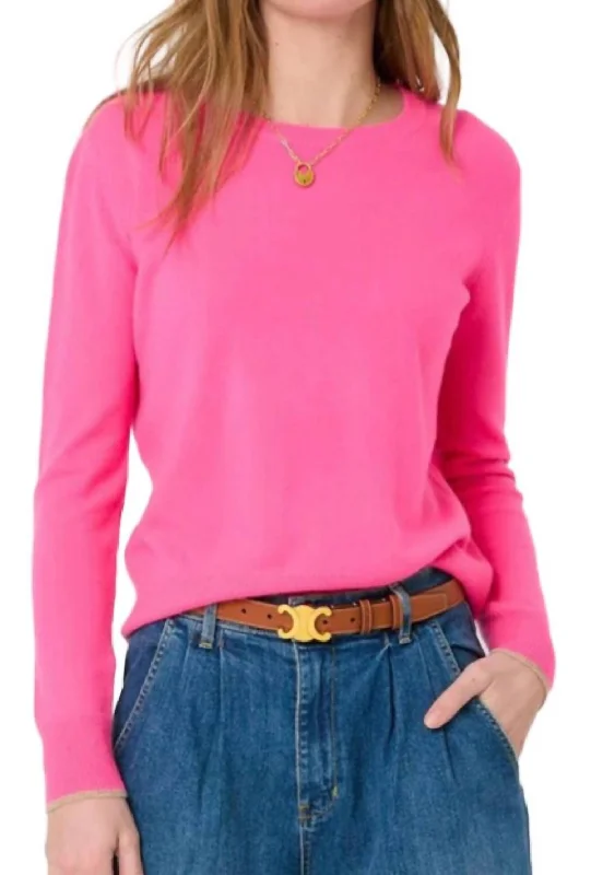 Patchwork Pullover Sweater In Neon Pink Velvet Chenille Corduroy