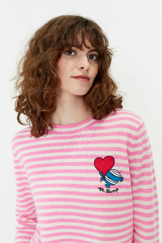 Pink Stripe Wool-Cashmere Mr. Bump Sweater Fleece Fabric Down Fabric Feather Fabric
