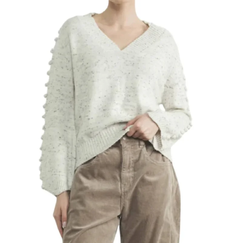 Pom Sleeve Sweater In Grey Melange Jersey Fabric Tulle Fabric Batik Fabric