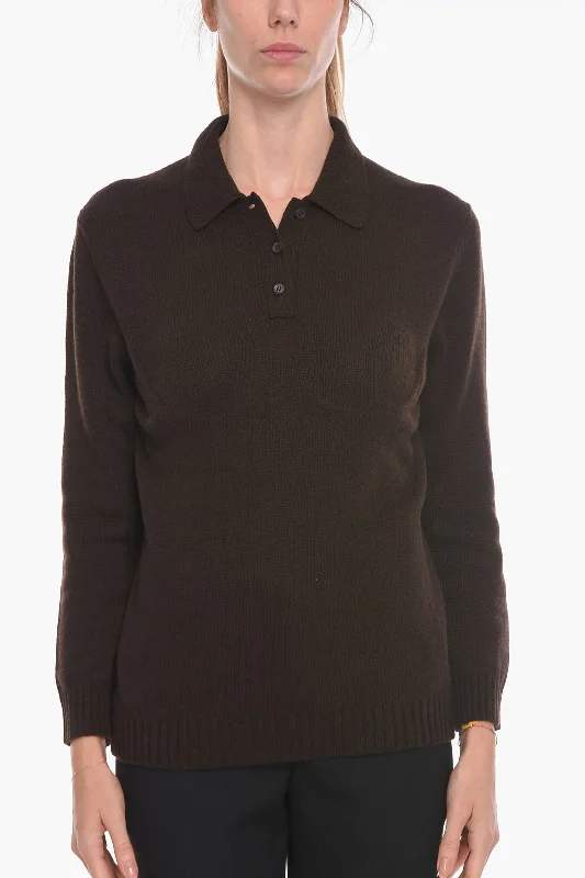 Prada Cashmere Polo Sweater with Integrated Bra Boxy Sweater Fitted Sweater A-Line
