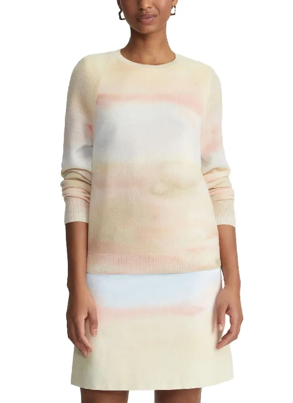 Printed Cashmere Crewneck Sweater In Straw Multi Mesh Blend Leather Blend Suede Blend Printed Cashmere Crewneck Sweater In Straw Multi Mesh Blend Leather Blend Suede Blend