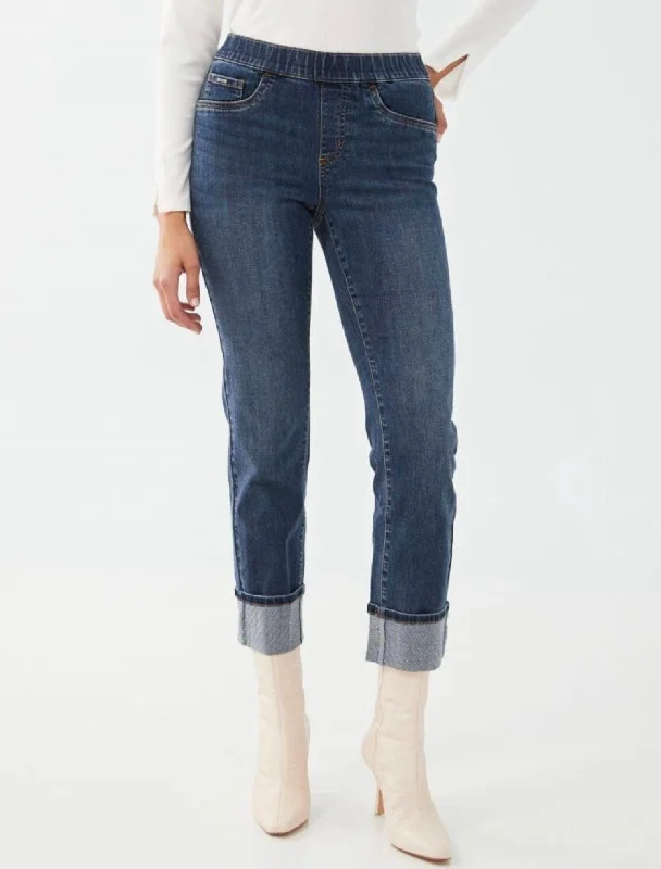 Pull On Straight Ankle Jeans In Vintage Denim Trendy Layered Pocket Jeans