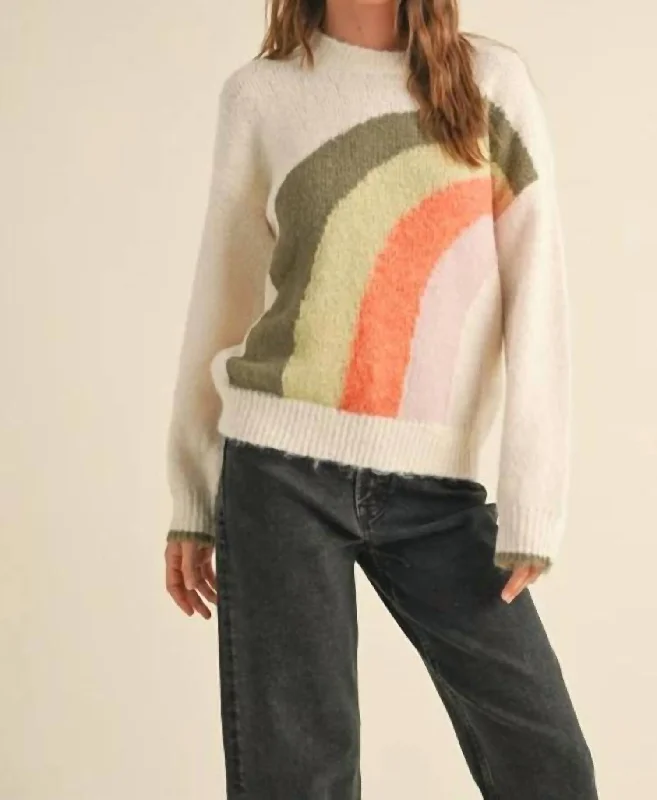 Rainbow Sweater In Ivory Houndstooth Herringbone Solid