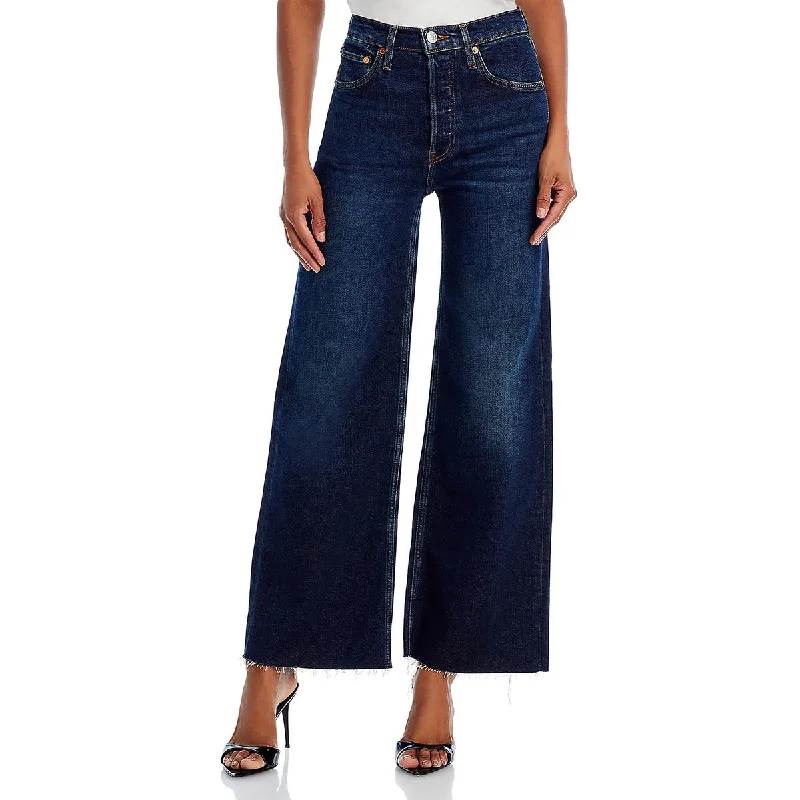 RE/DONE Womens Cropped Denim Wide Leg Jeans Trendy Acid Wash Skinny Jeans
