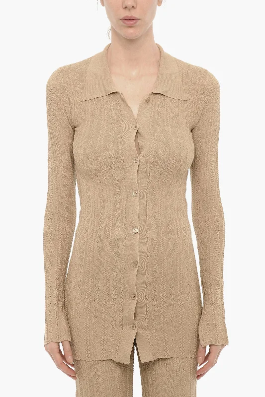 Remain Lurex Perforated Sweater with Polo Neck Neon Metallic Matte