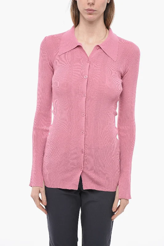 Remain Ribbed Sweater with Polo neck Front Pockets Side Pockets Patch Pockets