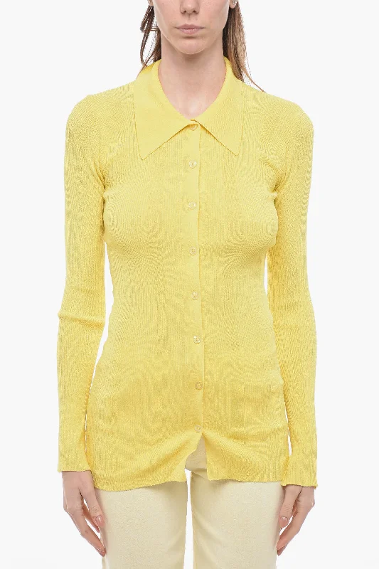 Remain Ribbed Sweater with Polo neck Mesh Sweater Canvas Denim