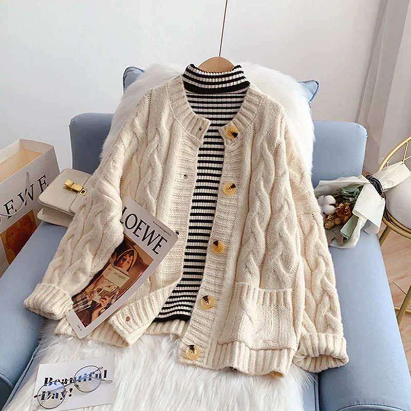 Retro twist sweater coat Korean top  5036 High Neck Crew Neck V-Neck