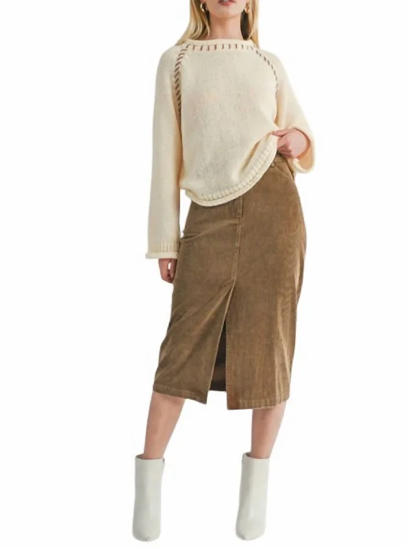 Reyna Stitch Detail Sweater In Ivory Zippered Front Buttoned Front Snap Front