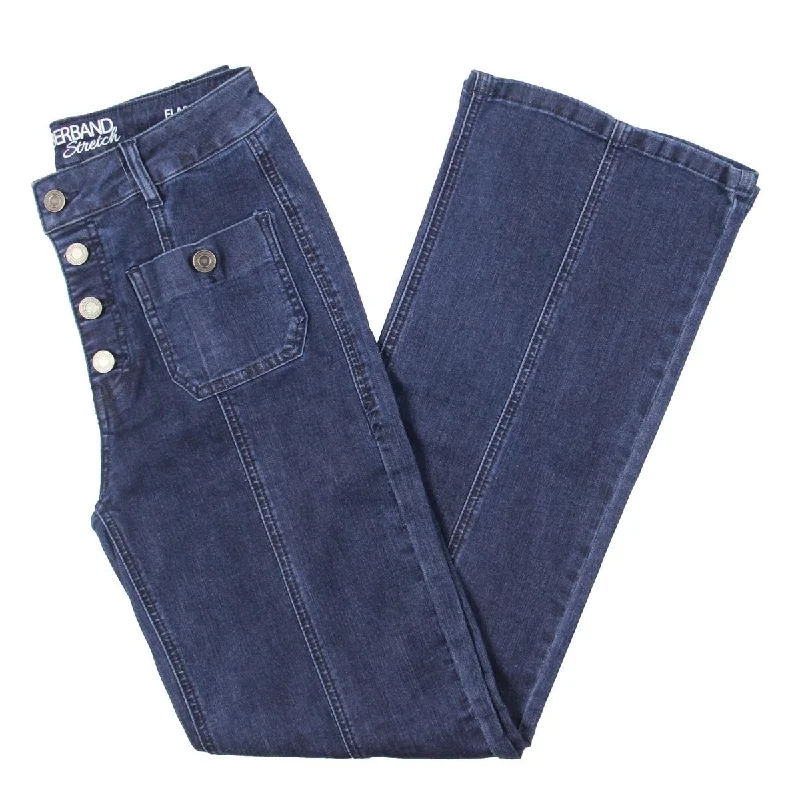 Rubberband Jeans Womens High Rise Stretch Flare Jeans Comfortable Folded Hem Jeans