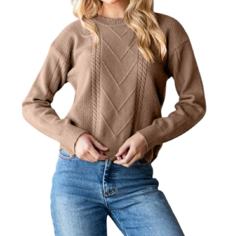 Sabrina Zig Zag Hem Sweater In Mocha Elasticated Padded Insulated