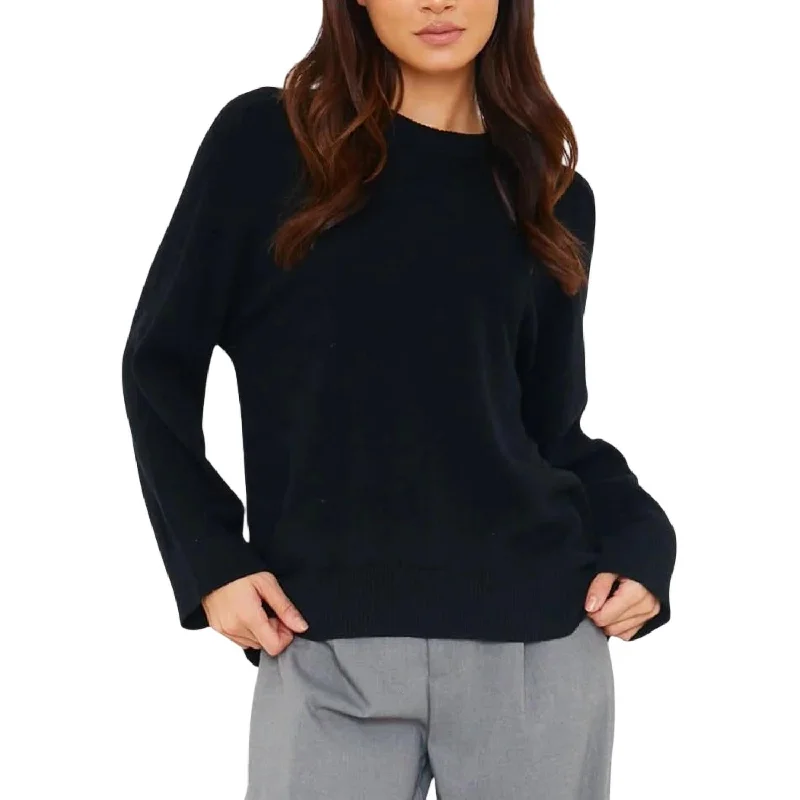 Saddle Shoulder Rib Knit Sweater In Black Slim Fit Regular Fit Oversized