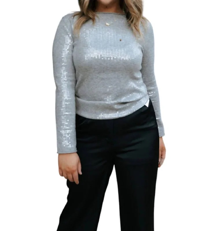 Sequin Sweater In Grey Zippered Front Buttoned Front Snap Front