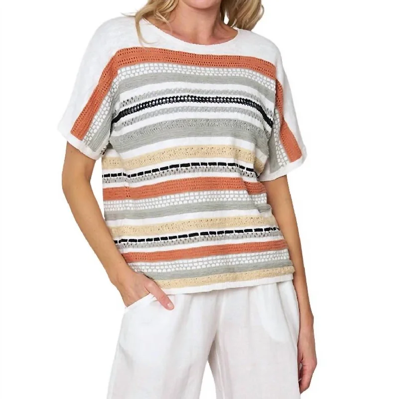 Simply Striking Sweater In Multi Stripe Terry Blend Velvet Blend Canvas Blend