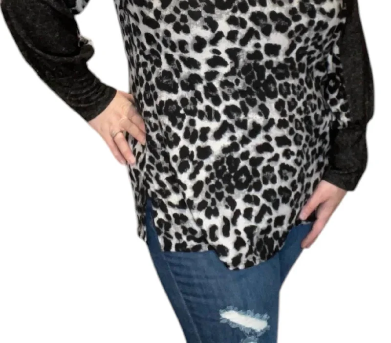 Snow Leopard Sweater In Charcoal Velvet Chenille Corduroy