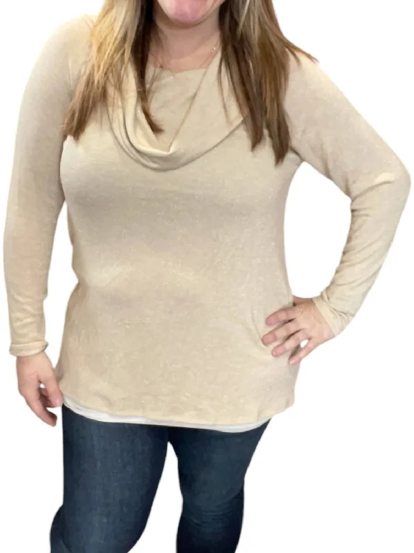 Sparkle Cowlneck Sweater In Gold Terry Terry Cloth Terry Knit