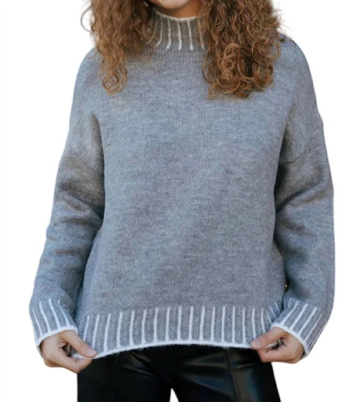 Stitched Sweater In Charcoal Ribbed Striped Patterned