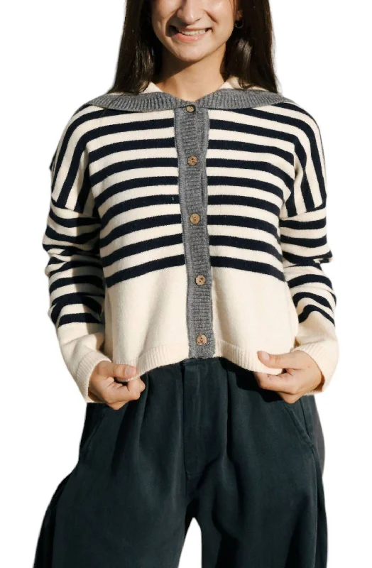 Stripe Sailor Collar Sweater In Navy Stripe Herringbone Houndstooth Plaid