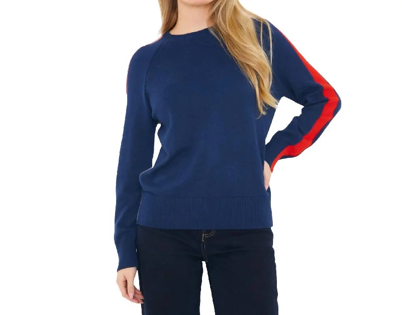 Stripe Up Crewneck Sweater In Hello Sailor/ice Water Pomodori Striped Floral Plaid