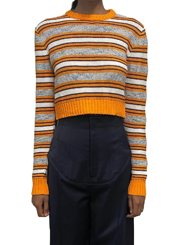 Striped Cotton Crewneck Sweater In Bright Orange Bright Pastel Dark