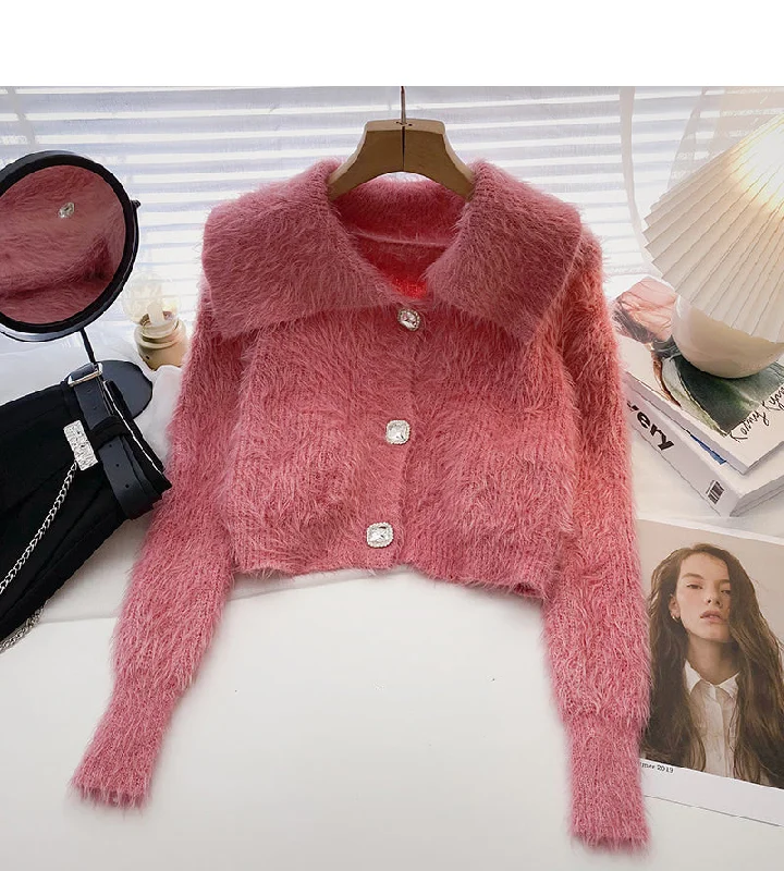 Sweet temperament mohair sweater coat cardigan 5921 Solid Color Striped Floral Print Sweet temperament mohair sweater coat cardigan 5921 Solid Color Striped Floral Print