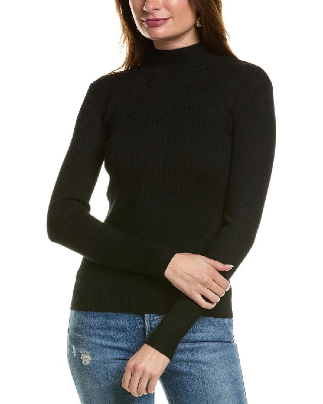 T Tahari Mock Neck Sweater Graphic Sweater Embroidered Appliqued