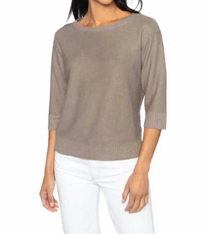Textured Easy Pullover Sweater In Cafe Sequined Glittery Shiny