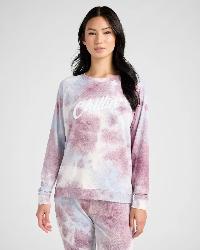 Tie Dye Chillin' Sweater Knit Graphic Pullover Spandex Rayon Corduroy