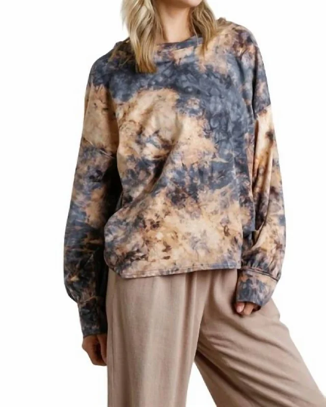 Tie Dye Twisted Collar Sweater In Golden Yellow Tailored Straight A-Line