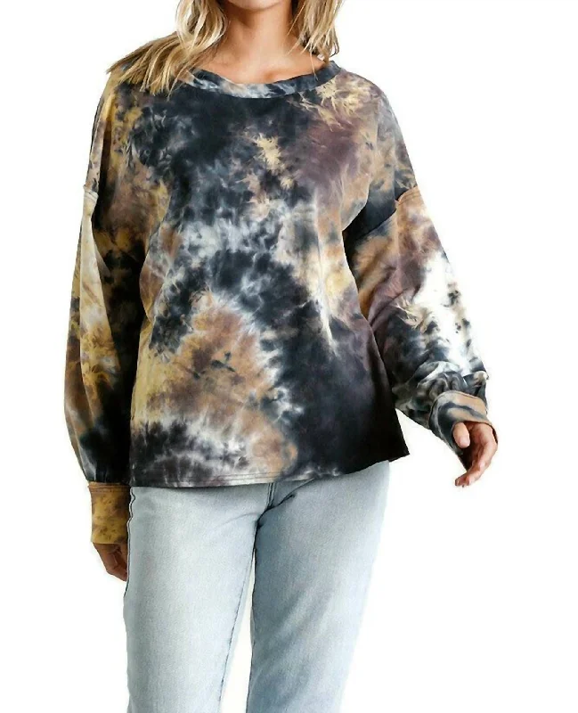 Tie Dye Twisted Collar Sweater In Grey Chenille Brocade Lace