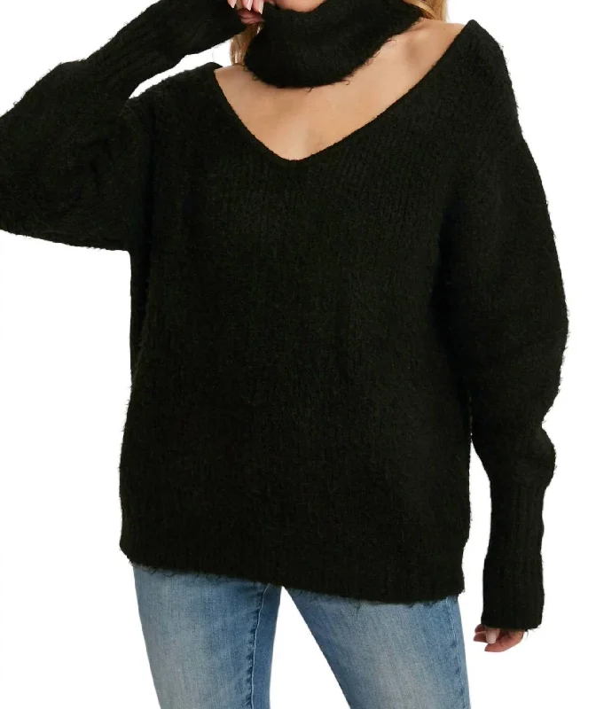 Turtleneck Cutout Sweater In Black Oversized Loose Flowy